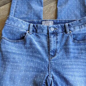 Chico's Polka Dot Ankle Crop High-Rise Distressed Blue Jeans, Size 00